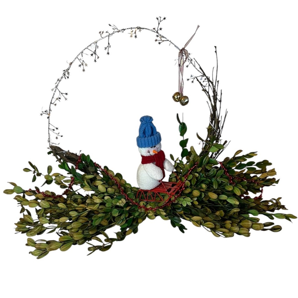 Charming Snowman Holiday Wreath with Greenery and Bells